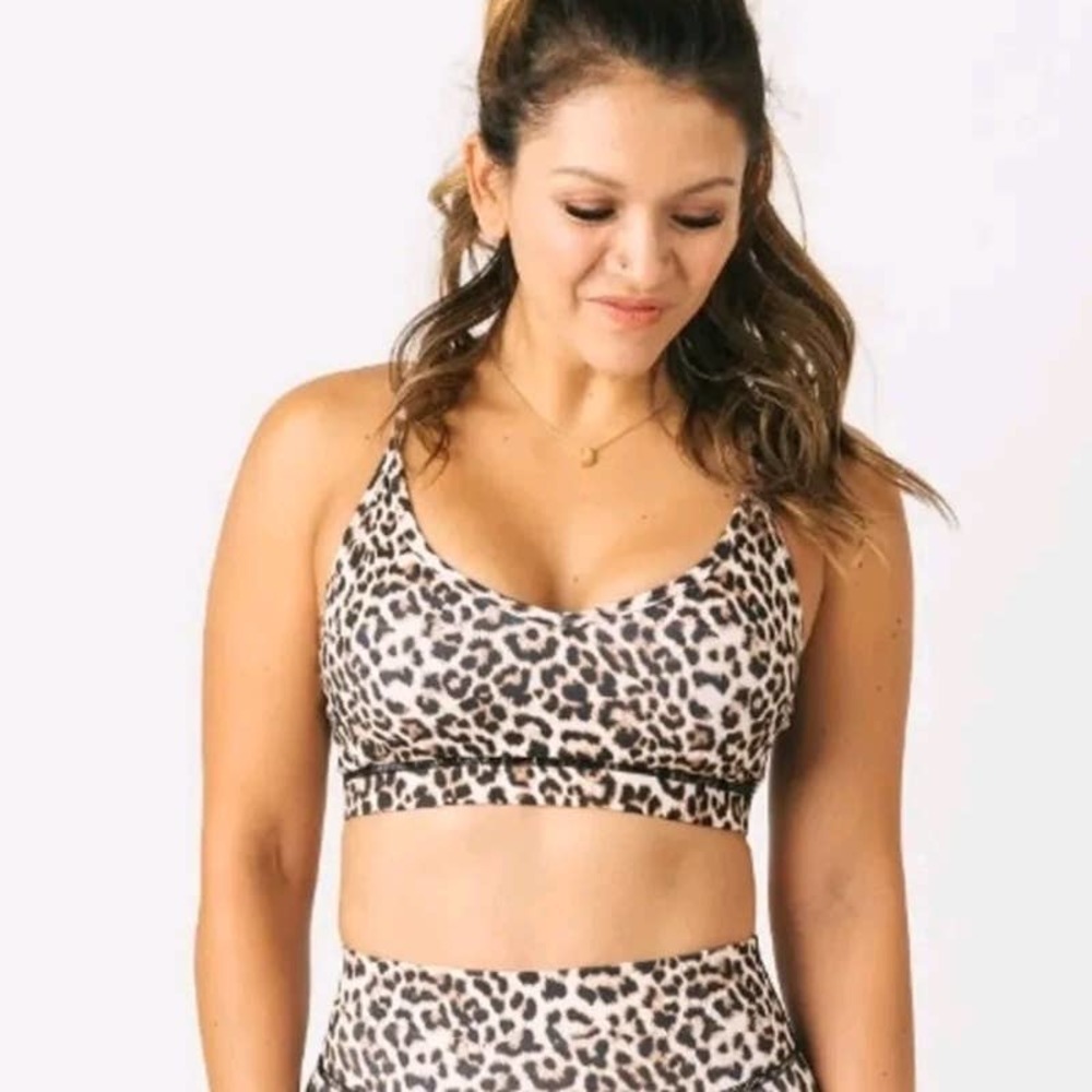 Zyia Active Brilliant Mesh Leopard Print Sports Bra M Brown Black Mesh
